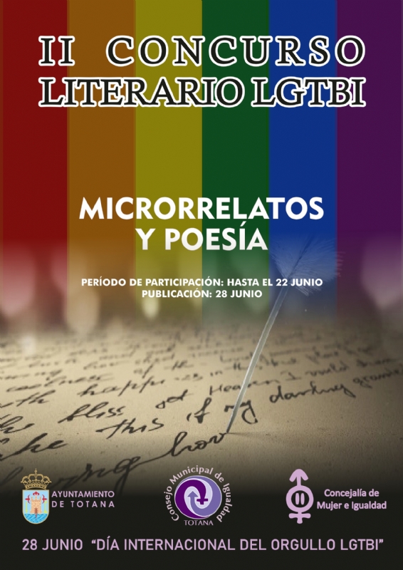 La Concejalía de Igualdad convoca el II Concurso de Poesía y Microrrelatos dentro del programa de actividades para conmemorar el Día Internacional del Orgullo LGTBI