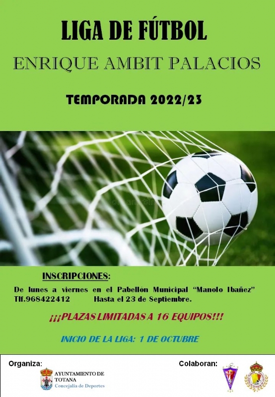  Abierto el plazo de inscripción de la Liga de Fútbol Aficionado "Enrique Ambit Palacios" hasta el 24 de septiembre, con un máximo de 16 equipos