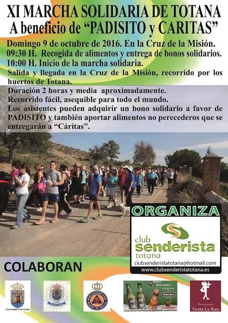 La XI Marcha Solidaria Senderista se celebrará el domingo, 9 de octubre, a beneficio de PADISITO y Cáritas de las dos parroquias