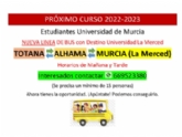 Padres de estudiantes de la Universidad de Murcia se organizan para habilitar una línea de transporte con destino al Campus de La Merced de cara al curso 2022/23