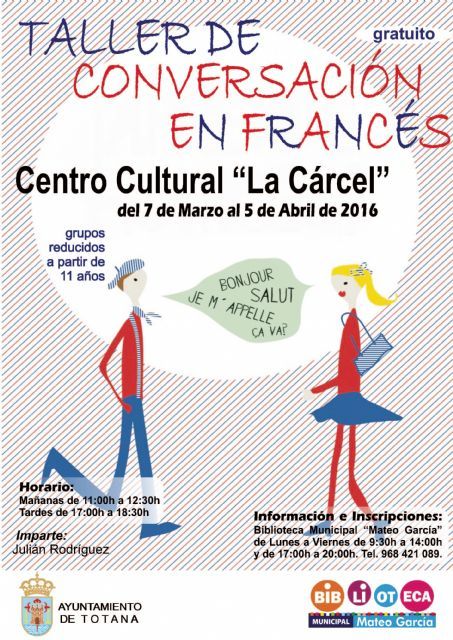 La Concejalía de Cultura oferta un taller de conversación en francés para niños y jóvenes a partir de 11 años, que se coordinará desde la biblioteca municipal 