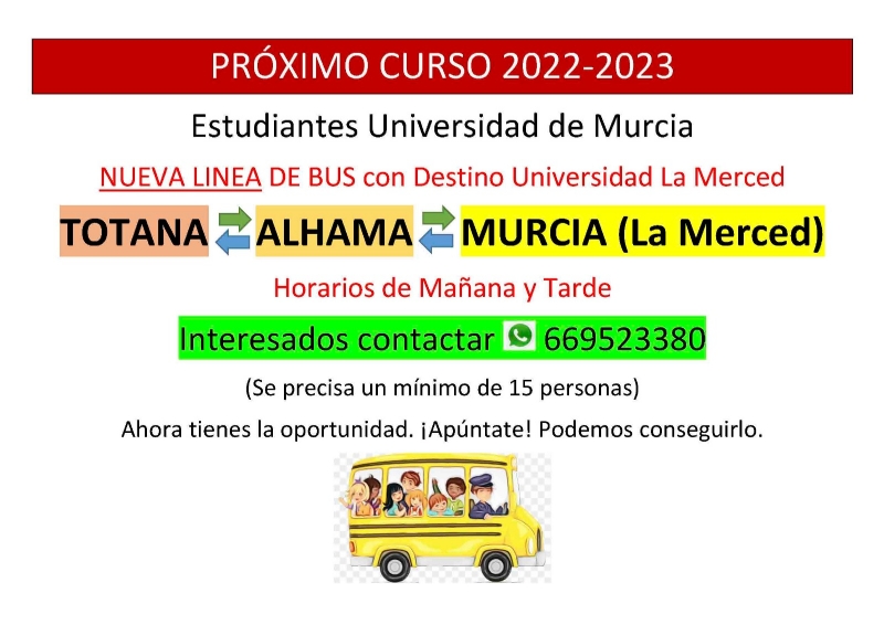 Padres de estudiantes de la Universidad de Murcia se organizan para habilitar una línea de transporte con destino al Campus de La Merced de cara al curso 2022/23