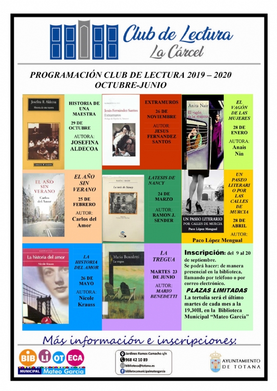 La actividad del programa Club de Lectura 2019/20 comienza el prximo 29 de octubre y requiere inscripcin previa antes del 20 de septiembre