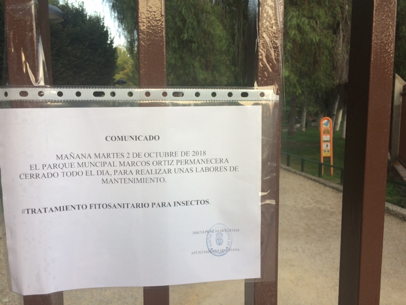 Hoy permanecer cerrado el parque municipal Marcos Ortiz por los trabajos de tratamiento fitosanitario para insectos 