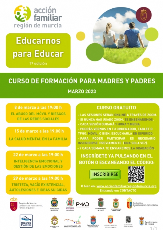 Comienza el próximo 8 de marzo la Escuela de Padres y Madres on line, organizada en el marco del Programa Municipal de Prevención de Drogodependencias