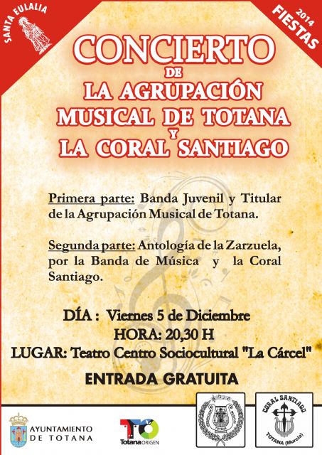 La Coral Santiago y la Agrupación Musical ofrecerán su tradicional concierto "Antología de la Zarzuela" el próximo viernes 5 de diciembre en el Centro Sociocultural La Cárcel