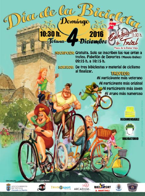 El Da de la Bicicleta se celebra este domingo, 4 de diciembre; y finalizar con una exhibicin de Trail en la plaza Balsa de la Vieja con sorteo de regalos, entre ellos, tres bicicletas