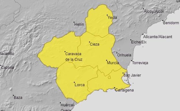 La comarca del Guadalentn, en alerta amarilla maana por lluvias y tormentas; cuyas precipitaciones pueden dejar hasta 20 mm en una hora
