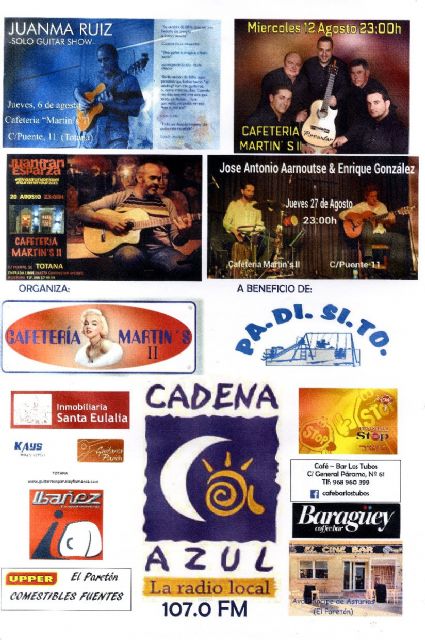 Se organiza un ciclo de conciertos solidarios en las noches de agosto en Terraza Cafetera Martins II a beneficio de PADISITO
