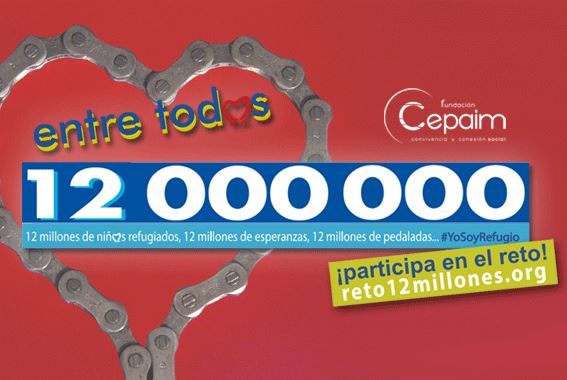Totana se suma al reto "Entre todos 12 millones de pedaladas", iniciativa promovida por la Fundación CEPAIM en apoyo a los menores refugiados.