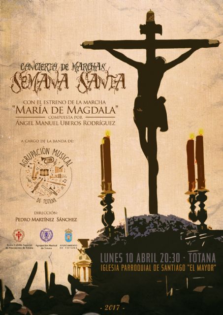 La Agrupacin Musical de Totana celebra hoy Lunes Santo su tradicional Concierto de Marchas Pasionarias, en la parroquia de Santiago (20:30 horas)