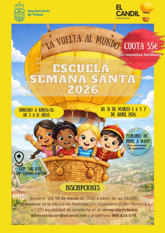 El martes 10 de marzo se abre el plazo de inscripci&oacute;n para participar en la Escuela de Semana Santa 2026, con un total de 130 plazas