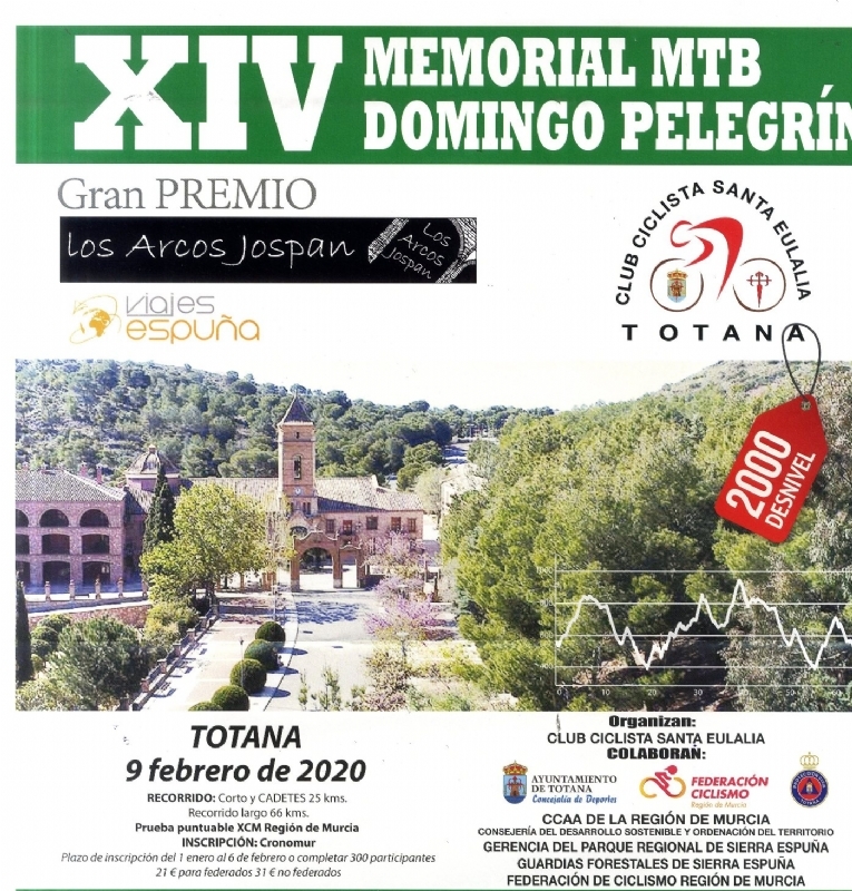 El XIV Memorial MTB "Domingo Pelegrín" se celebra este domingo, prueba puntuable para la XCM Región de Murcia, organizado por el Club Ciclista Santa Eulalia