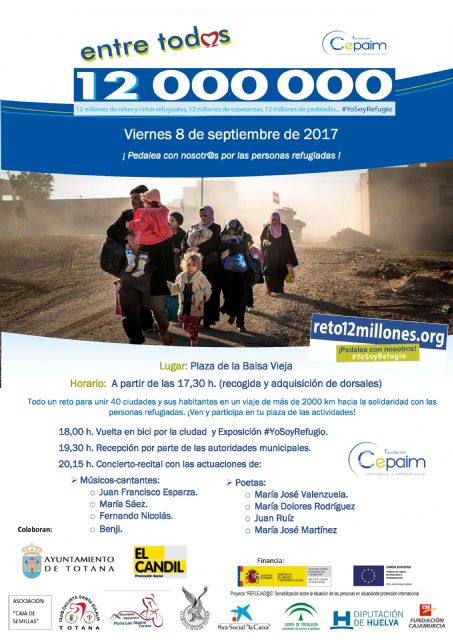 Totana se suma al reto "Entre todos 12 millones de pedaladas", iniciativa promovida por la Fundación CEPAIM en apoyo a los menores refugiados.