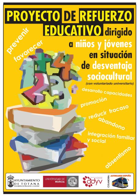 LAS CONCEJALÍAS DE JUVENTUD Y EDUCACIÓN VUELVEN A OFERTAR EL PROYECTO DE REFUERZO EDUCATIVO EN TOTANA PARA EL CURSO 2013/14, DIRIGIDO A NIÑOS Y JÓVENES CON DESVENTAJAS SOCIOCULTURALES