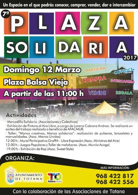 La actividad Plaza Soliaria se celebra este prximo domingo, 12 de marzo, en la plaza Balsa Vieja, con la participacin de ONGs y asociaciones sin nimo de lucro