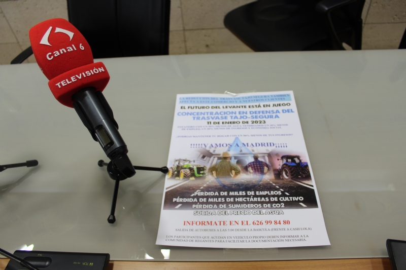 Vídeo. El Ayuntamiento y la Comunidad de Regantes convocan a la ciudadanía a participar en la concentración que tendrá lugar mañana en Madrid en defensa del trasvase Tajo-Segura