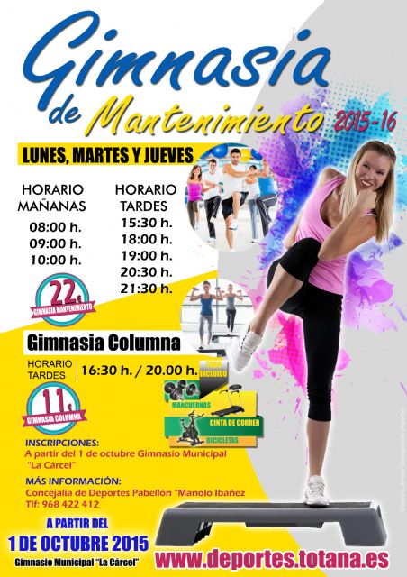 La Concejalía de Deportes pondrá en marcha en octubre el programa municipal de "Gimnasia de Mantenimiento 2015/2016", en el Gimnasio Municipal 