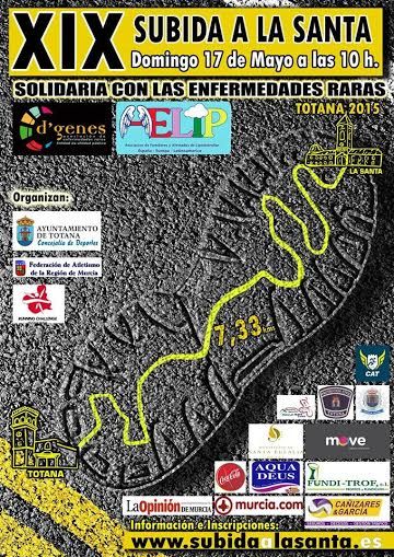 La XIX Subida a La Santa de Totana se celebrará el 17 de mayo, con un recorrido de 7,3 kilómetros, a beneficio de las asociaciones "AELIP" y "DGenes"