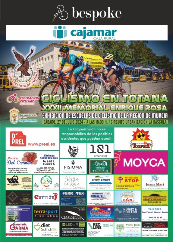 Ms de 180 ciclistas participarn en el XXXII Memorial de Escuelas de Ciclismo Enrique Rosa el 27 de julio en la urbanizacin La Bscula, organizado por el Club Ciclista de Totana 