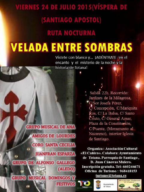 La Asociacin El Caico organiza la ruta nocturna Velada entre Sombras el 24 de julio, vspera de Santiago Apstol, con numerosas actuaciones musicales, leyendas y novedades
