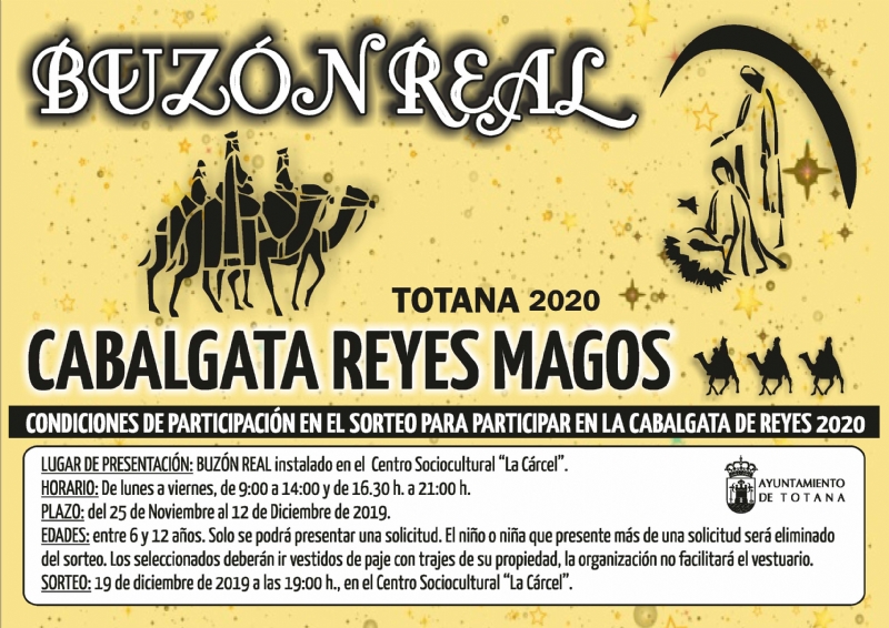 Aprueban las condiciones del sorteo del Buzn Real para participar en la Cabalgata de Reyes 2020, que tendr lugar del 25 de noviembre al 12 de diciembre