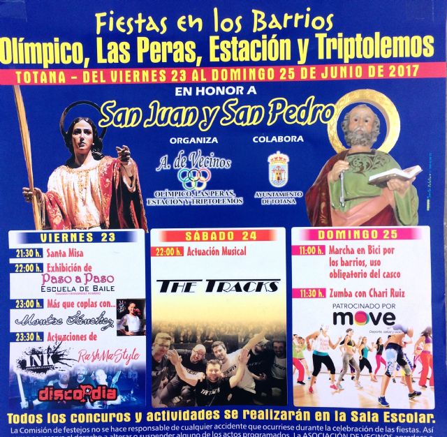 Las fiestas del barrio Olmpico, Las Peras, Estacin y Triptolemos se celebrarn del 23 al 25 de junio en honor a San Juan y San Pedro