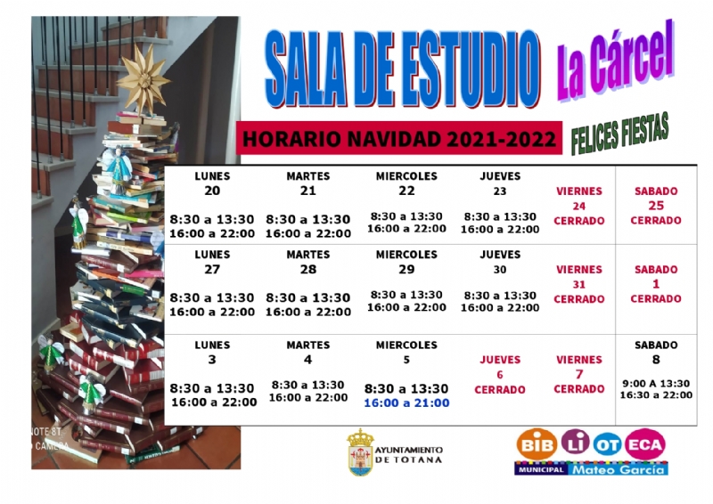 La Concejala de Cultura informa de los horarios de la Biblioteca y Sala de Estudio del Centro Sociocultural La Crcel para los das de Navidad y Ao Nuevo