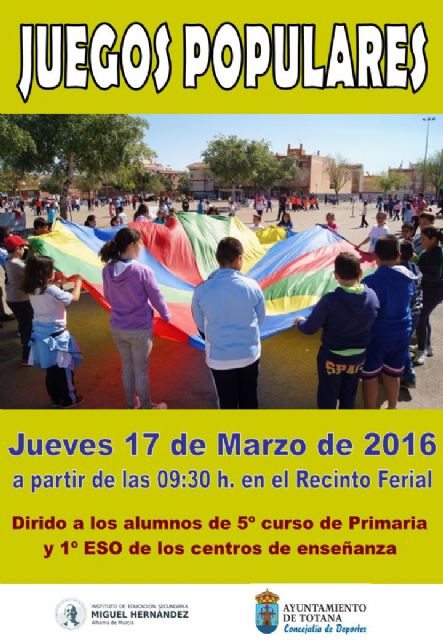 La Concejalía de Deportes organiza una Jornada de Juegos Populares mañana jueves 17 de marzo en el recinto ferial