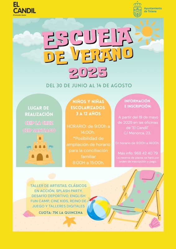 La Concejalía de Juventud y el Colectivo "El Candil" organizan la Escuela de Verano 2025, del 30 de junio al 14 de agosto