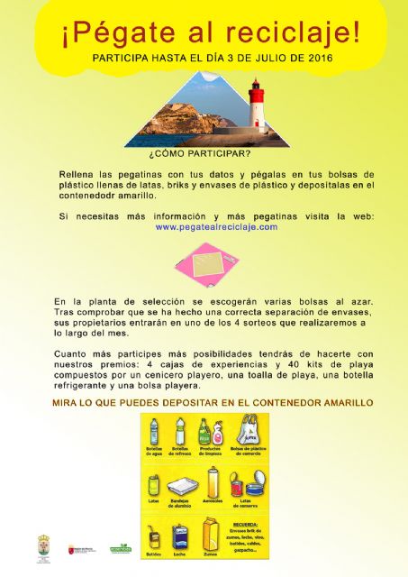 Promueven la campaña "ìPégate al reciclaje!" para el fomento de la recogida selectiva de envases de plástico en los contenedores de color amarillo