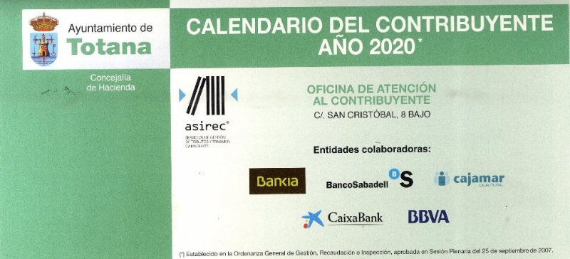 La Concejala de Hacienda hace pblico el calendario del contribuyente del ao 2020, con los conceptos y fechas previstas en perodo voluntario