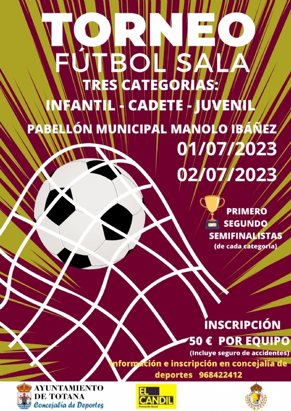 El II Torneo de Fútbol Sala de categoría sub-19 se celebrará en el Pabellón de Deportes "Manuel Ibáñez" los próximos días 1 y 2 de julio