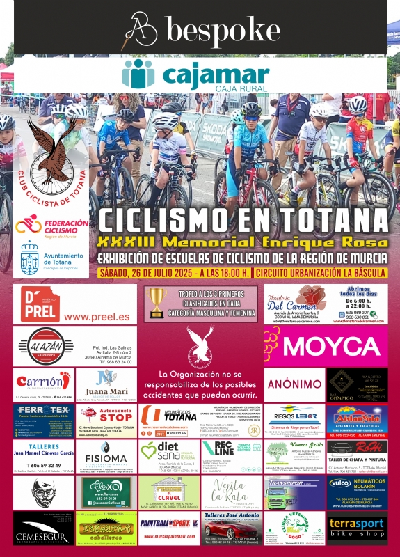 El XXXIII Memorial Enrique Rosa-Exhibición Escuelas de Ciclismo se celebra el sábado 26 de julio en la urbanización "La Báscula" dentro de las actividades deportivas de los festejos patronales de Santiago