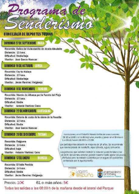 La Concejalía de Deportes pone en marcha un nuevo programa de Senderismo con seis rutas  desde finales de septiembre hasta enero