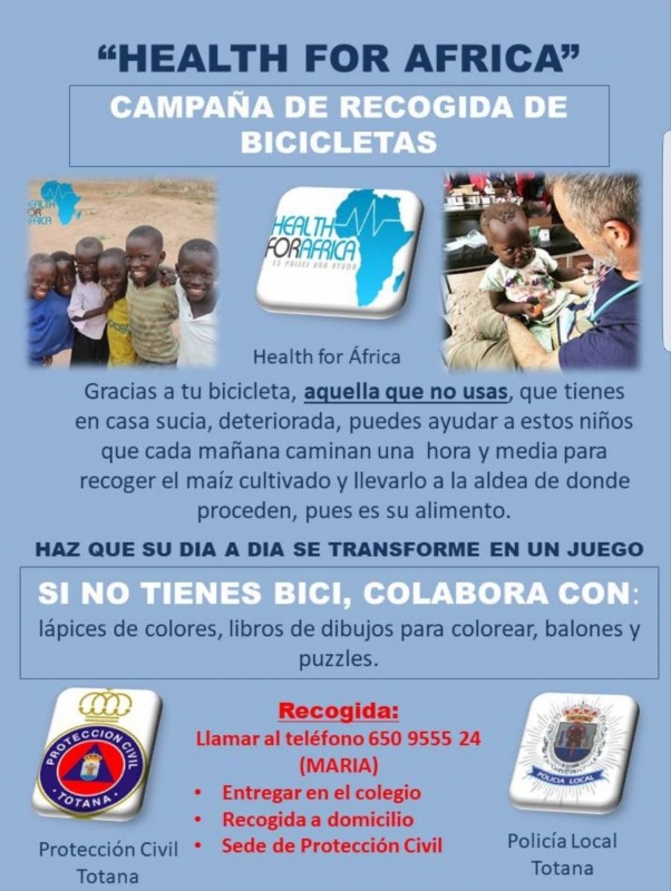 La Polica Local presenta una campaa solidaria a los centros escolares de Totana para la recogida de bicicletas usadas y material escolar para el Tercer Mundo 