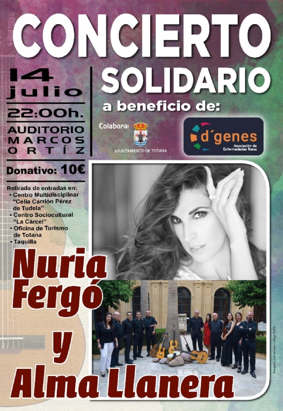 VÍDEO. El próximo 14 de julio tendrá lugar, en el auditorio del parque municipal "Marcos Ortiz", un concierto de Nuria Fergó y Alma Llanera a beneficio de DGenes, con la colaboración de Cultura