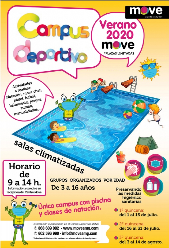 Vídeo. El Centro MOVE organiza el Campus Deportivo de Verano del 1 de julio al 14 de agosto, con piscina y clases de natación para grupos de 3 a 16 años