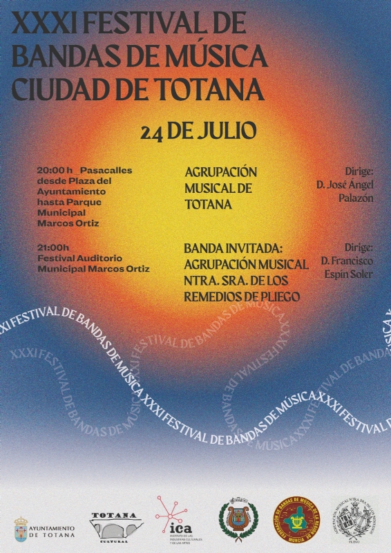 La XXXI edicin del Festival de Bandas de Msica Ciudad de Totana se celebrar este domingo 24 de julio en el Auditorio Marcos Ortiz (21 horas) 