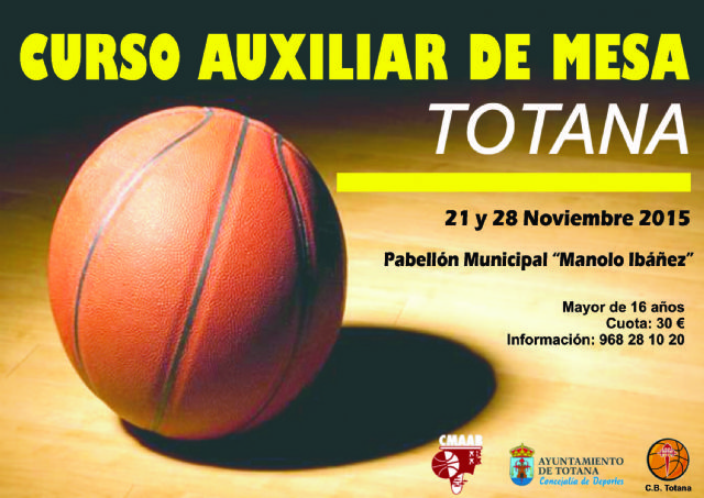 Este sábado comienza el "Curso de Auxiliar de Mesa de Baloncesto" que organizan el Comité de Árbitros de la Región, la Concejalía de Deportes y el C.B. Totana