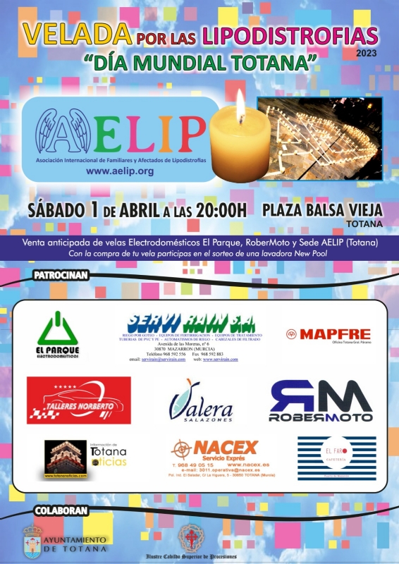 Vdeo. AELIP organiza la Velada por las Lipodistrofias el sbado 1 de abril (20:00 horas), en la plaza de la Balsa Vieja, con la colaboracin del Ilustre Cabildo Superior de Procesiones