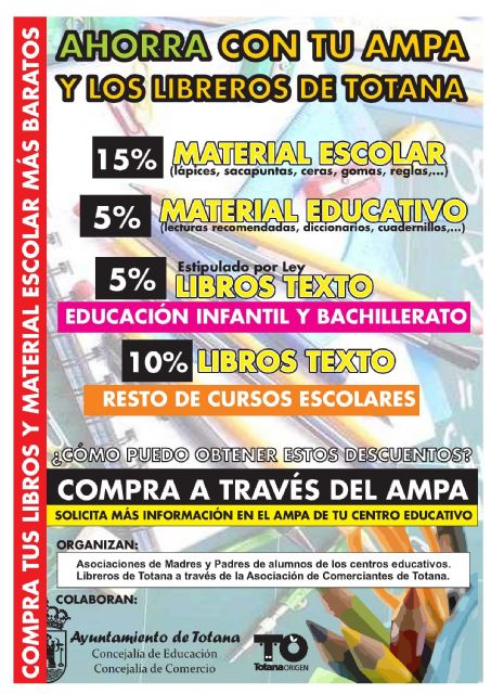 LAS AMPAS Y LIBREROS DE TOTANA PROMUEVEN UNA CAMPAÑA PARA LA ADQUISICIÓN MÁS VENTAJOSA DE LIBROS DE TEXTO Y MATERIAL ESCOLAR PARA EL CURSO 2014/15