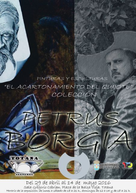 La sala de exposiciones Gregorio Cebrin acoge, del 29 de abril al 14 de mayo, la coleccin de pinturas y esculturas El acartonamiento del Quijote, de Petrus Borgia