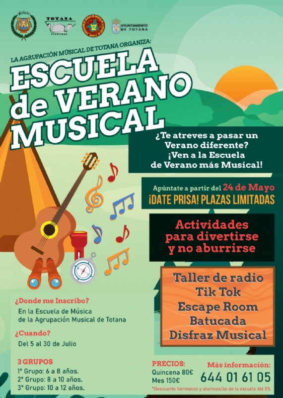La Agrupacin Musical de Totana organiza una Escuela de Verano Musical del 5 al 30 de julio para contribuir a la conciliacin laboral de las familias