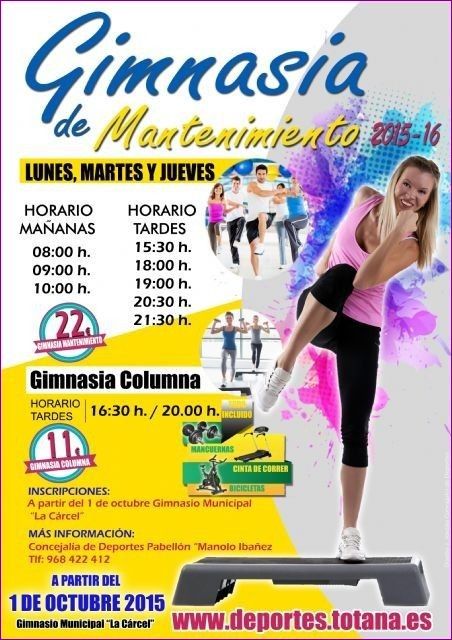 El programa de "Gimnasia de Mantenimiento 2015/16" comenzará el 1 de octubre en el gimnasio del Centro Sociocultural "La Cárcel" y las inscripciones se podrán realizar a partir de este día
