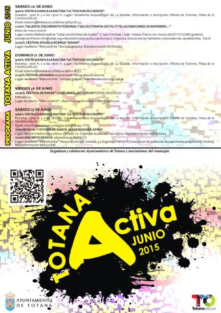 Cultura Popular presenta las actividades que se engloban en el programa de Totana Activa para el mes de junio