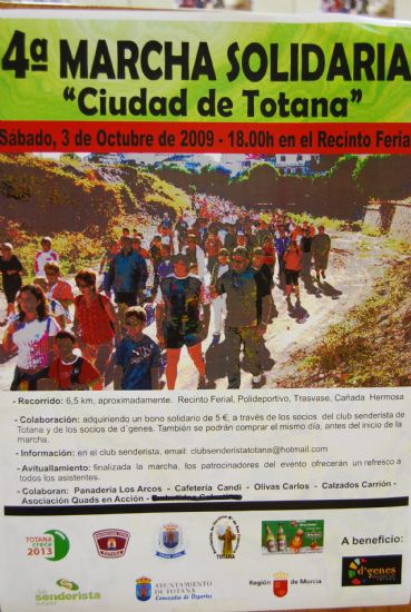LA "IV MARCHA SOLIDARIA CIUDAD DE TOTANA" SE CELEBRARÁ EL SÁBADO 3 DE OCTUBRE, COINCIDIENDO CON LAS FIESTAS DEL BARRIO SAN FRANCISCO, Y SERÁ EN BENEFICIO DE LA ASOCIACIÓN DE ENFERMEDADES RARAS "DGENES"