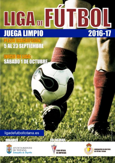 Los equipos tienen hasta mañana para inscribirse en la Liga de Fútbol "Juega Limpio" que organiza la Concejalía de Deportes y que arrancará en el primer fin de semana de octubre