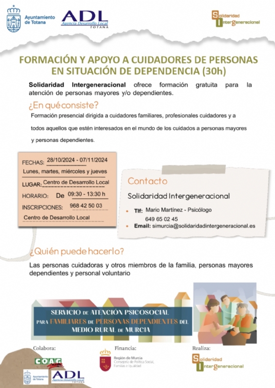 El Centro de Desarrollo Local pone en marcha el Curso Formación y Apoyo a cuidadores de personas en situación de dependencia