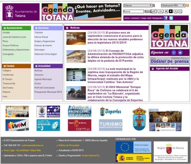 La web municipal es la sptima ms transparente de la Regin de Murcia, segn el estudio del Mapa Infoparticip@ realizado por la UMU y la Universidad Catlica San Antonio